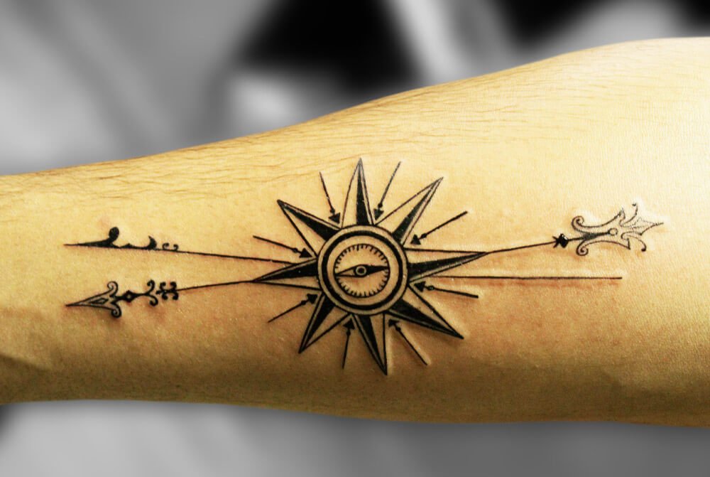 Compass with Arrows Tattoo - Black Poison Tattoos