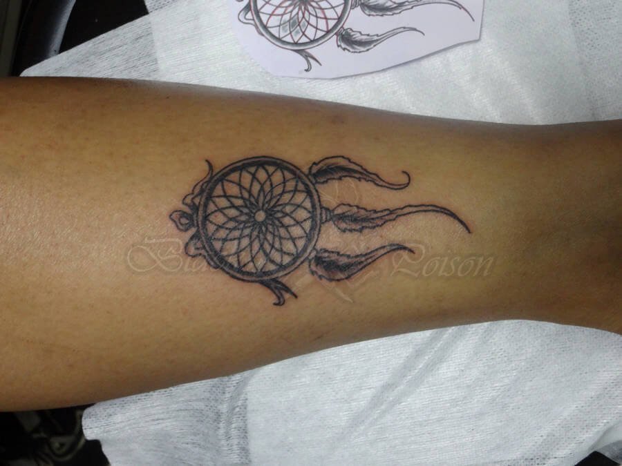 Black & Grey Dreamcatcher Tattoo on Forearm