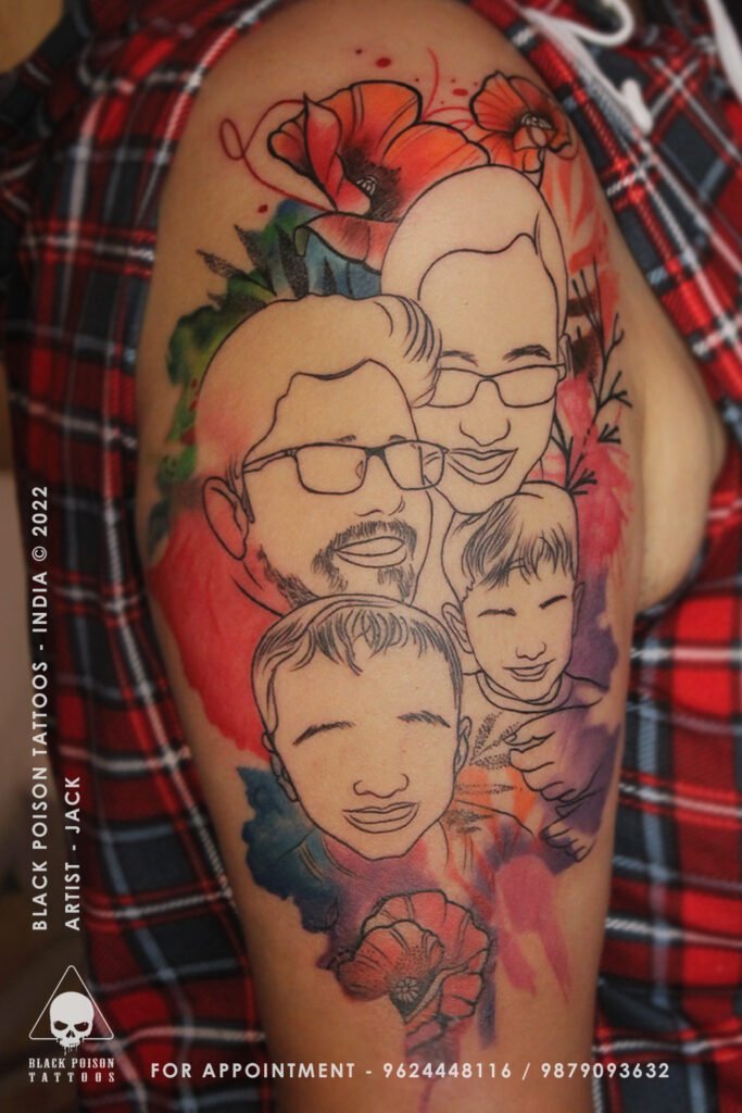 Colorful Family Faces Outlines Tattoo: Celebrating Unity and Diversity