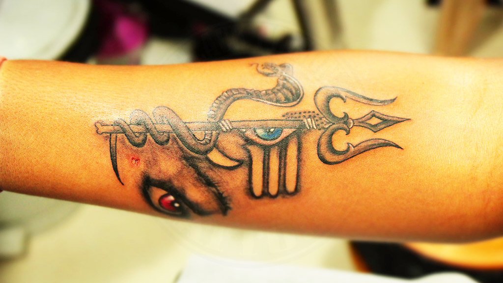 Shiva Tattoo with Only Trishul, Eye & Snake