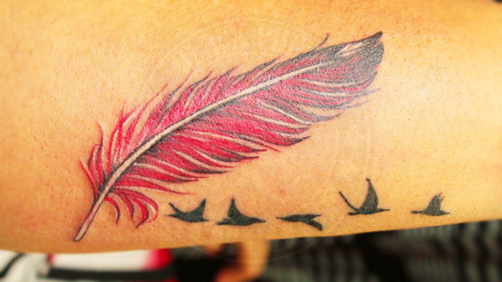 Feather Tattoo with Birds