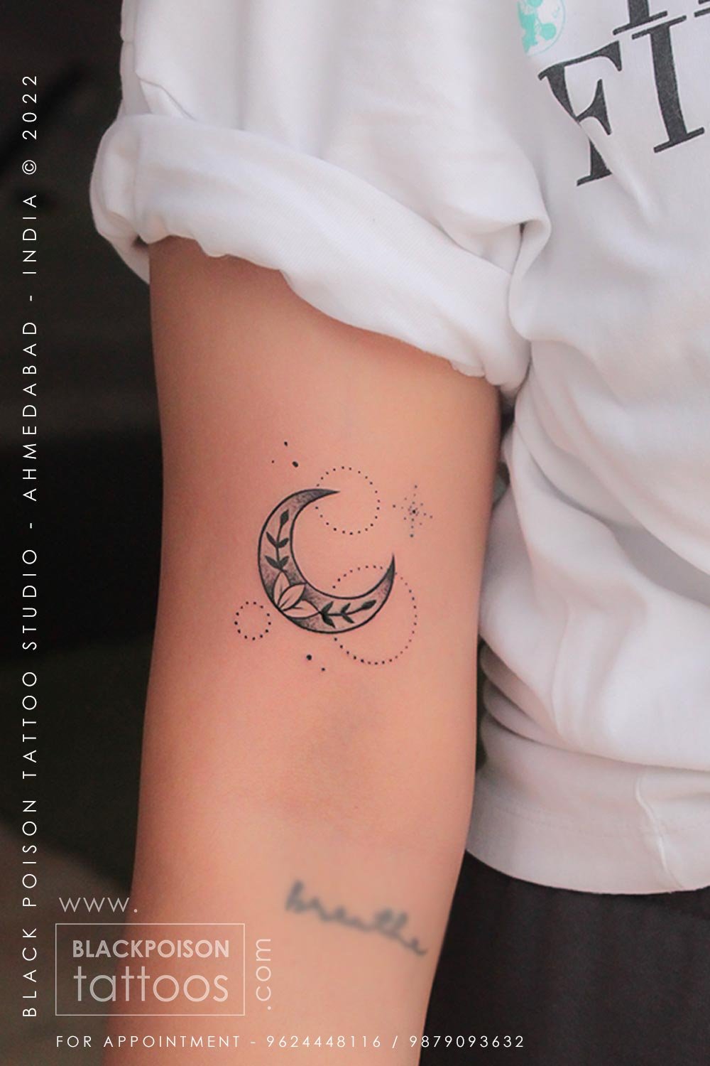 Moon Tattoo with Floral Design